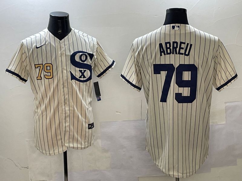 Men Chicago White Sox #79 Abreu Cream Stripe Dream Edition Game 2025 Nike MLB Jersey style 3